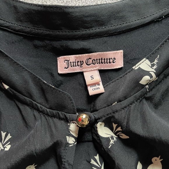 Juicy Couture Black Bird Silk Blouse Size Small - Picture 8 of 13